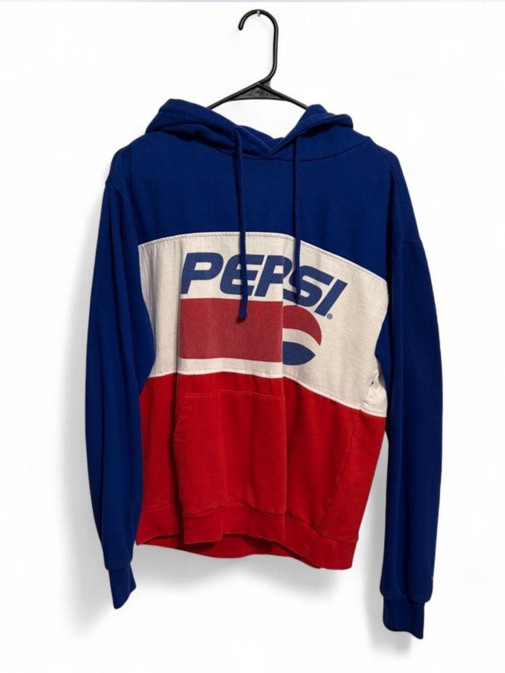 Vintage Pepsi Blue, Red & White Colorblock Pullover Hoodie